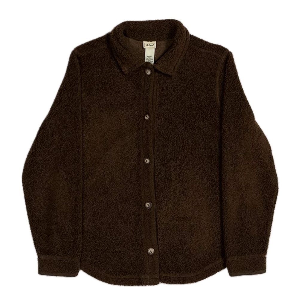 LL Bean brown button up Sherpa fleece cardigan sweater women's medium